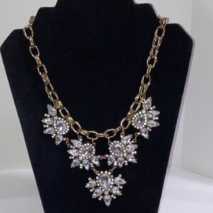 Gold tone and Crystal Floral Statement Necklace